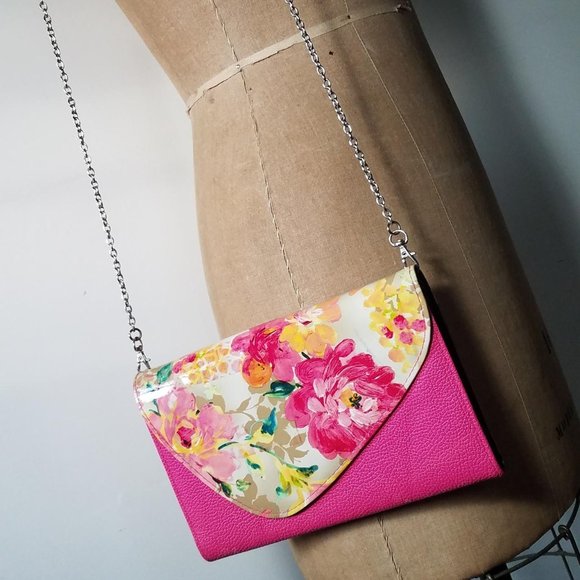 Floral Bag Handbags - Clutch Purse 💐Watercolor Floral Pink Design Chain Shoulder Strap inside